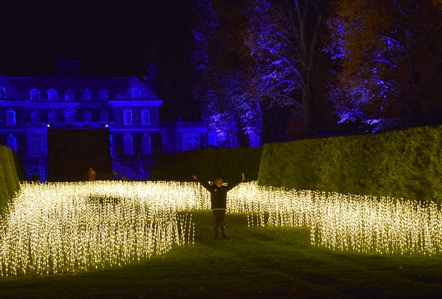 Boy standing in a field of lights at Shimmering Solstice