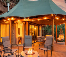 Luxury glamping accomodations await at the brand new Savannah Sunset Resort and Spa at Six Flags Great Adventure. 