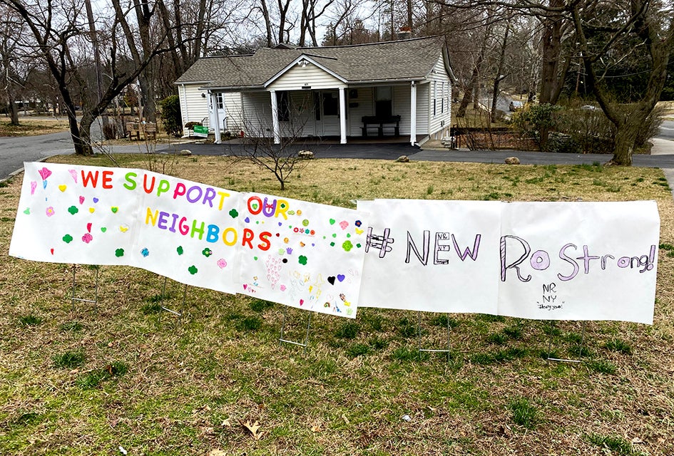 Resolve remains strong in New Rochelle where the Girl Scouts created this neighborly sign. Photo by the author