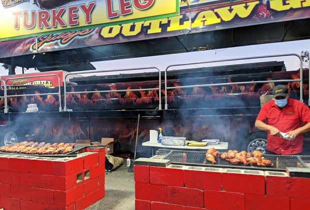 Fair Foodie Fest Drive-thru at the Rose Bowl: This is the biggest grill in the world.