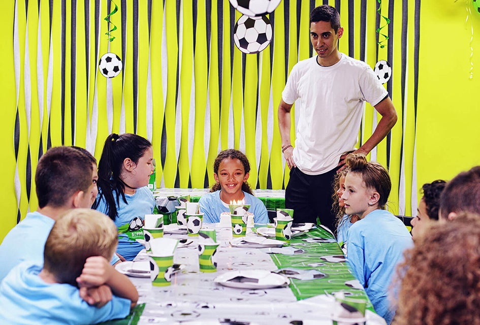 After an hour of intense fun on the fields, kids can chill out with drinks and cake at Sofive Soccer Center. Photo courtesy of the venue