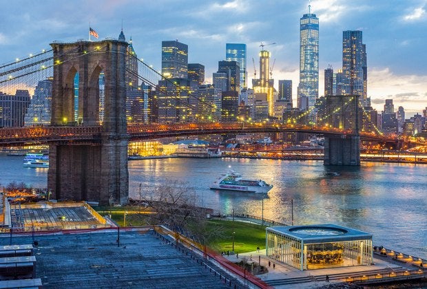 The iconic Brooklyn Bridge with Brooklyn Bridge Park in the foreground. Photo by Julienne Schaer