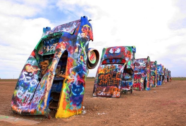 Stop at Cadillac Ranch near Amarillo for some cool photos on your roadtrip to the Texas Panhandle.