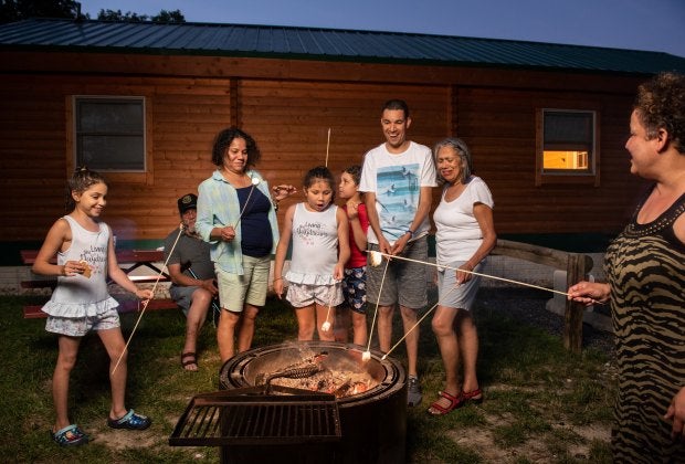 Enjoy a family fire at the Cherry Hill Park campground. Photo courtesy of Cherry Hill Park.