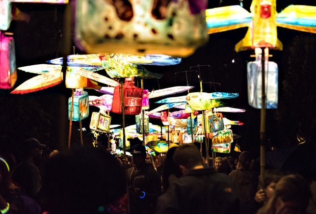 The gorgeous communal evening parade Morningside Lights kicks off at 8pm and is worth keeping the kids up past their bedtime.  Photo courtesy of the event