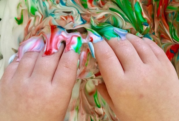 Rolling eggs in shaving cream and food dye produces gorgeous results. 