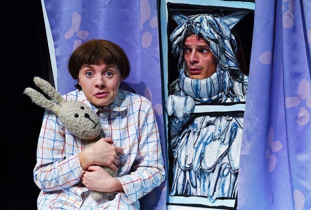 Friendship blossoms between a little girl and a monster in <em>Emily Brown and the Thing</em> at the New Victory Theater. Photo courtesy of Tall Stories