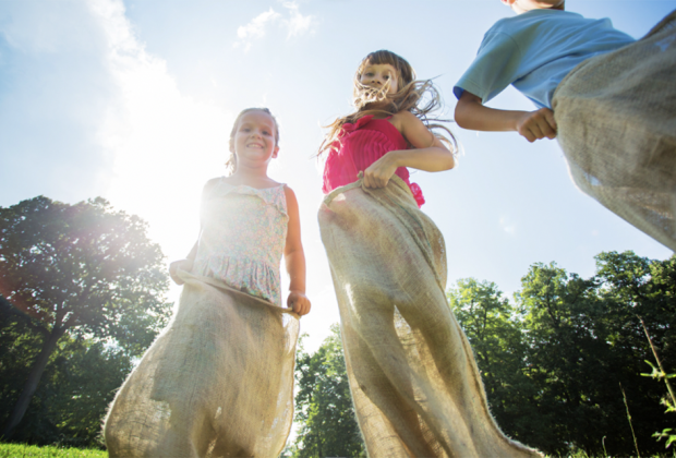 Get the kids up on their feet and moving with a hopping -fun sack race. 