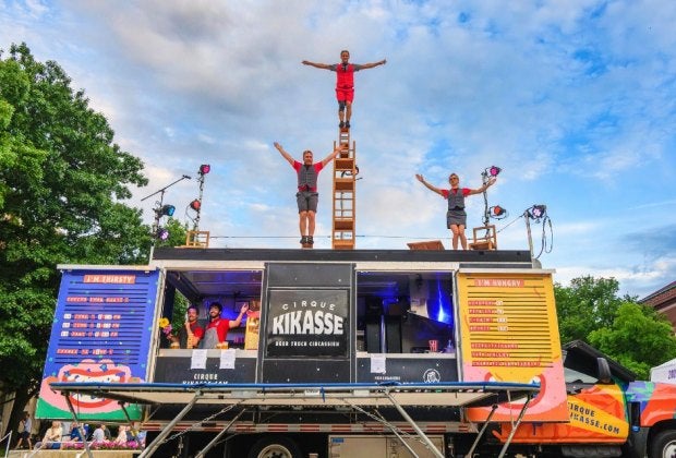 Cirque Kikasse brings its zany show—with a food truck as a stage—to Lincoln Center for one weekend only. Photo by Doug Combe/courtesy of Lincoln Center