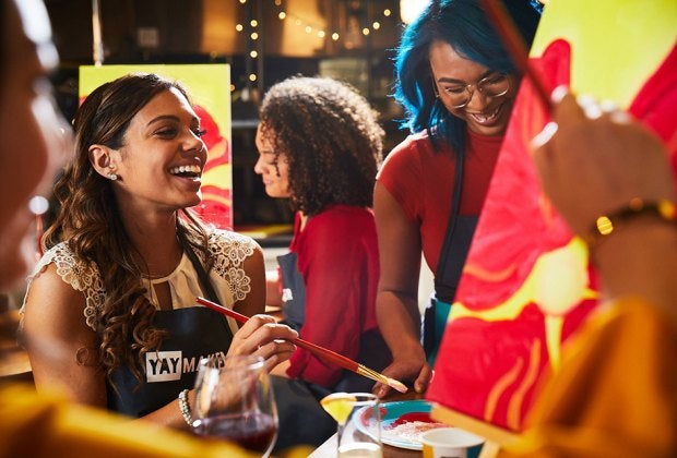 Paint Nite provides paints, canvases, and brushes moms can use to get creative. Photo courtesy of Yaymaker