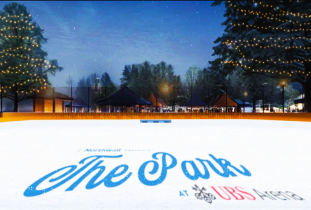 The Park at the UBS Arena features two new ice skating rinks. Rendering courtesy of Populous 