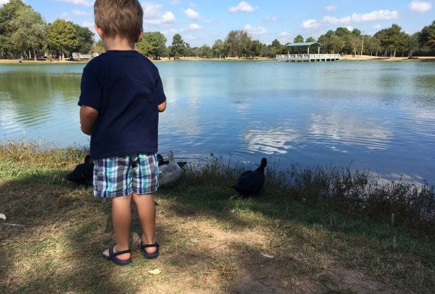 Feeding the ducks at Mary Jo Peckham Park