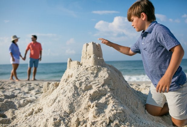 The white sand is perfect for sandcastles at Gulf Shores and Orange Beach. Photo courtesy of  Gulf Shores/Orange Beach Tourism