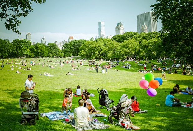 Spread a picnic, throw a party, and just enjoy the view from Sheep Meadow during a visit to Central Park with kids. Photo via Flickr by ep jhu