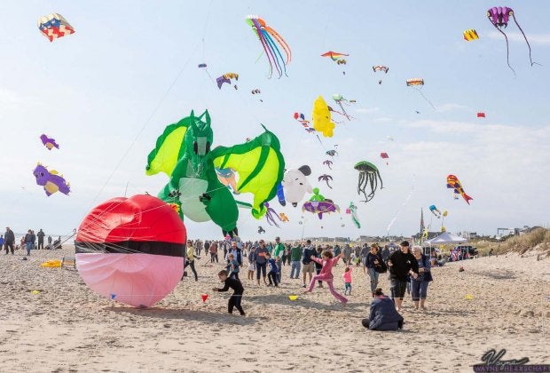 Check out a sky full of colorful kites at the LBI Fly International Kite Festival. Photo by Wayne Herrschaft