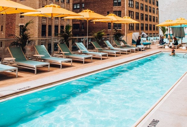 The Margaritaville Hotel boasts a tropical feel at its rooftop pool right in the heart of Midtown Manhattan.