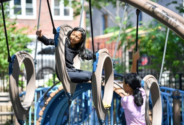 Big kids can burn off plenty of energy at the multi-level Astoria Heights Playground. Photo courtesy of NYC Parks 