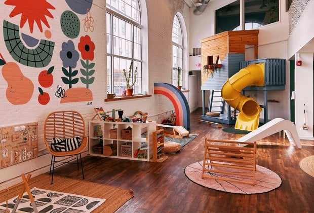 Kids can zoom down the slide and, of course, launch scarves at Kith + Kin. Photo courtesy of Kith + Kin 