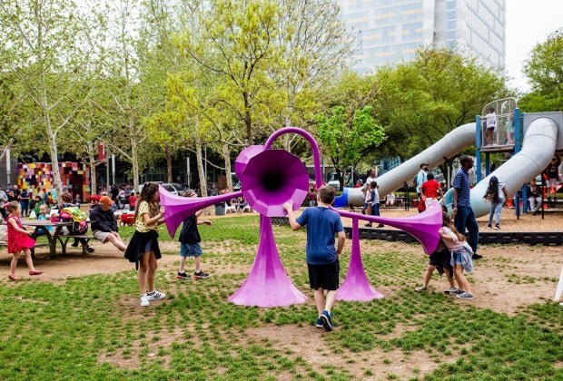 Kids see what sounds can be made at Yuri Suzuki's Sonic Playground. Photo courtesy of Kirsten Gilliam.