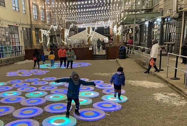 The Pool is a free, light-up, art installation in Industry City's Courtyard 1/2.