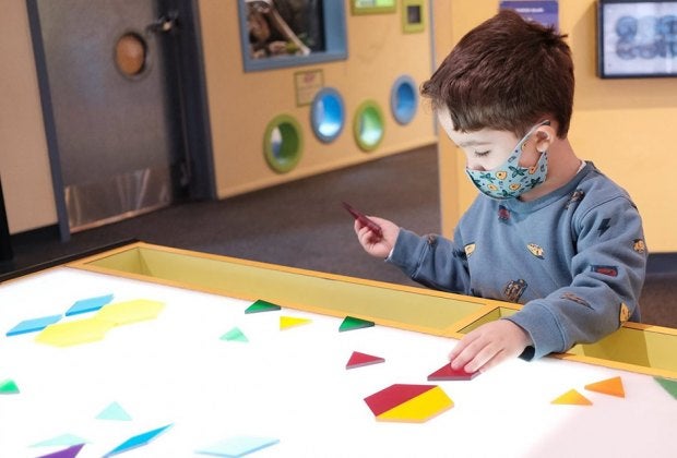 The tanagram exhibit at the Long Island Children's Museum helps little learners engage in spatial learning. Photo courtesy of the museum