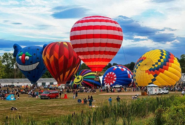 Brilliantly colored hot air balloons take flight at the annual Hudson Valley Hot Air Balloon Festival this Labor Day weekend. Photo courtesy of the event