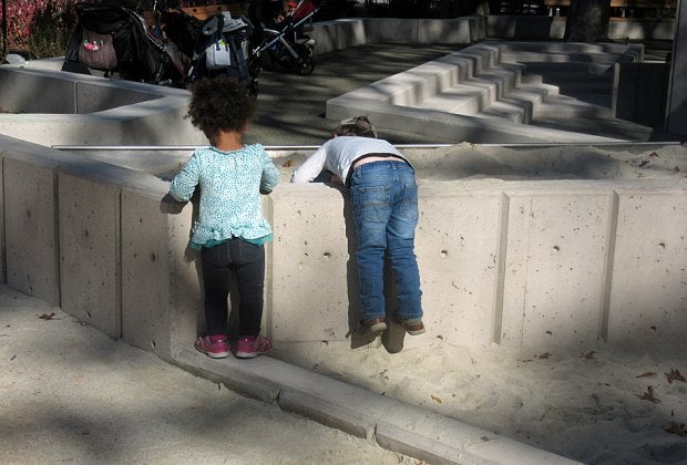 Little ones love the sand box at the East 72nd Street Playground in Central Park, one of our favorite toddler playgrounds in Manhattan. Photo by Jody Mercier