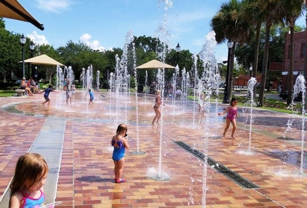 Enjoy the sprinklers at the Winter Garden splash pad. Photo courtesy of Winter Garden