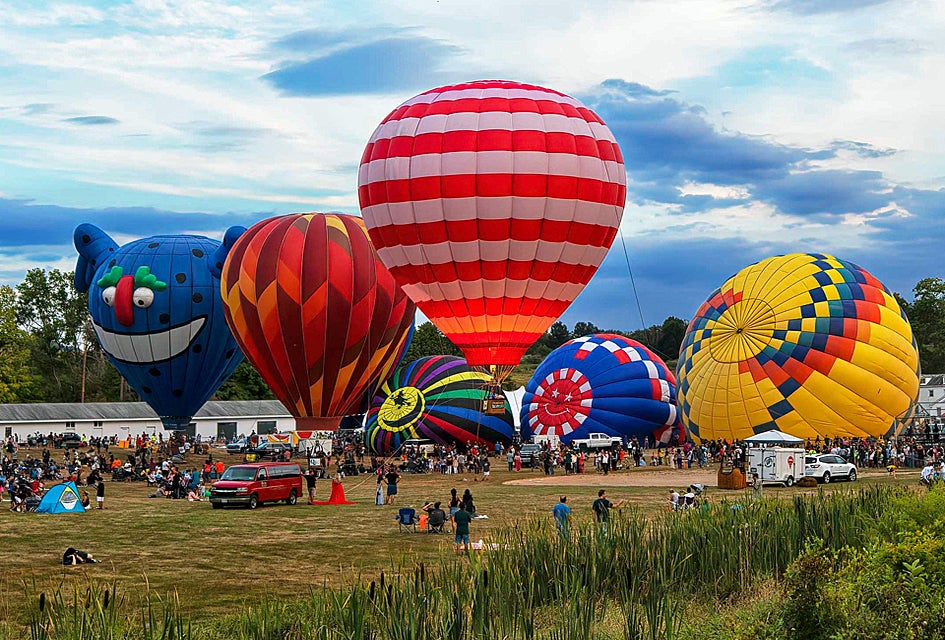 Brilliantly colored hot air balloons take flight at the annual Hudson Valley Hot Air Balloon Festival this Labor Day weekend. Photo courtesy of the event 