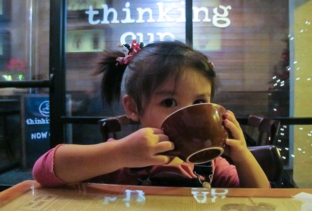 Little ones enjoy a steaming cup of Boston's Best Hot Cocoa at Thinking Cup.