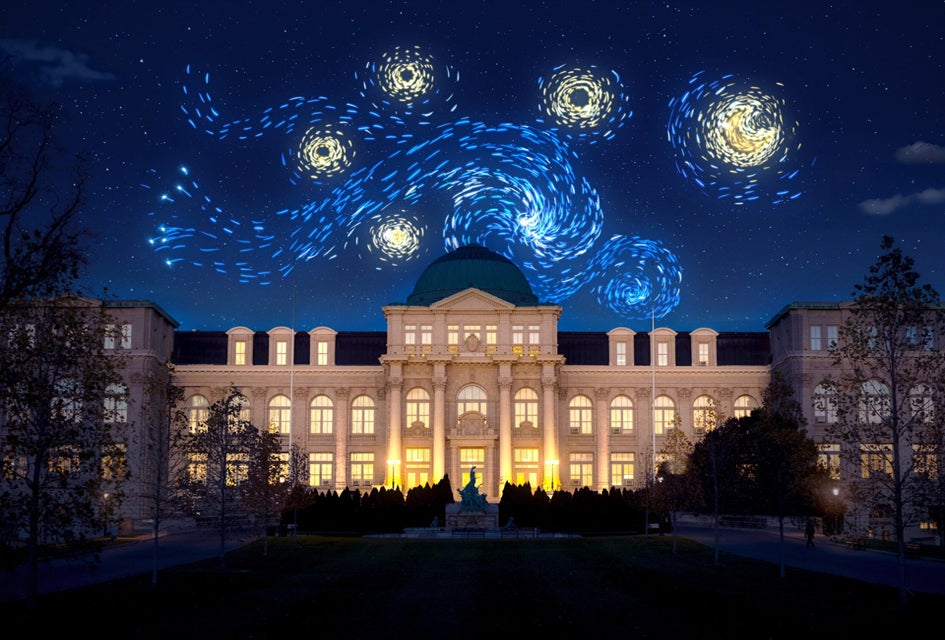 Starry Nights-inspired drone shows are coming to the NYBG this summer as part of Van Gogh's Flowers. Rendering courtesy of NYBG