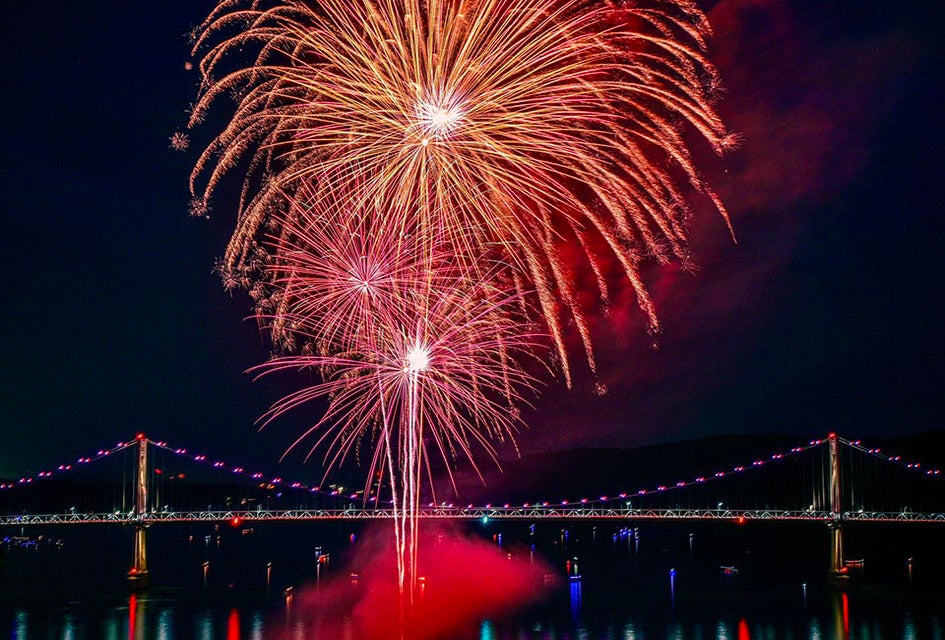 Poughkeepsie's fireworks show at Walkway Over the Hudson sets off sparklers viewable all along the Hudson. Photo courtesy of the event 