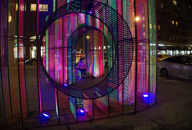Ziggy neon cord-tied benches that manifest as a cool glow-in-the-dark installation Public art NYC