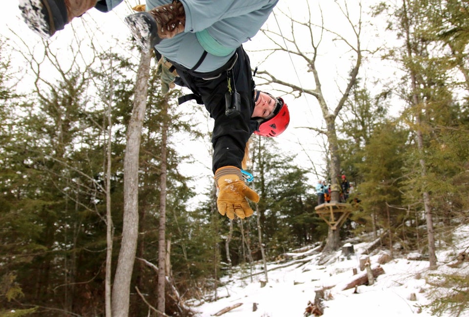 What is this crazy kid doing in the snow? Ziplining, of course! Photo courtesy of Alpine Adventures NH via Facebook